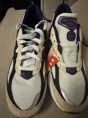New Balance Cream Purple Black 990v6 Mesh Suede Sneakers